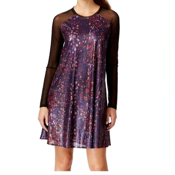 NEW RACHEL Rachel Roy Multicolor Sequin Sheer Long Sleeve Dress Size Medium - Picture 1 of 10